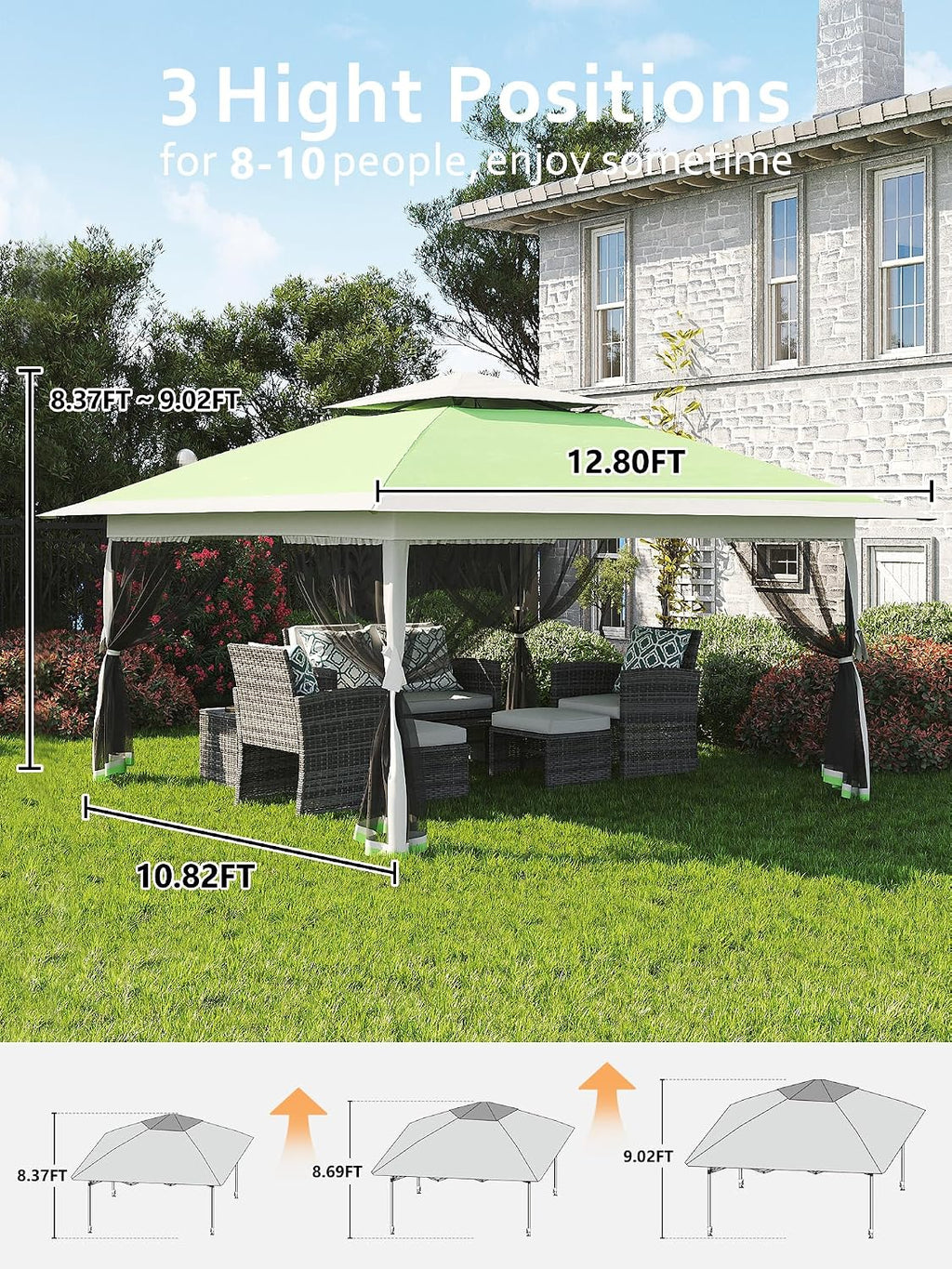 Garvee 13x13 ft Pop Up Gazebo, Canopy Tent with Mosquito Netting, Outdoor Gazebos for Backyard & Patio Furniture - Pop Up Canpy with Wheeled STO-N-Go Cover Bag (Olive Green+Hemp Grey)