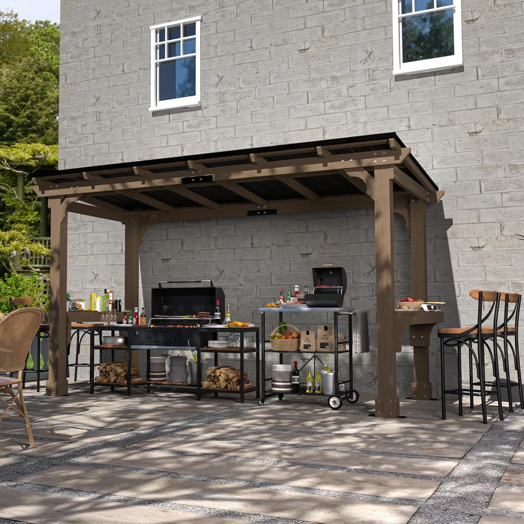 MUPATER 6 x 13 FT Wooden Grill Gazebo with Sloping Metal roof, Heavy Duty Hard Top Grill Gazebo Suitable for 2 Full-Size Grills, BBQ Canopy for Outdoor Patio, Lawn, Garden