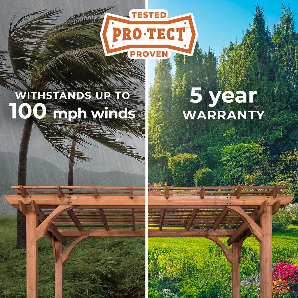 Backyard Discovery Beaumont 10' x 10' Traditional Cedar Wood Pergola Kit with Trellis Roof, All-Season Durability, High-Wind Rating, PowerPort, Shade for Outdoor Patio, Deck, Garden, and Entertaining