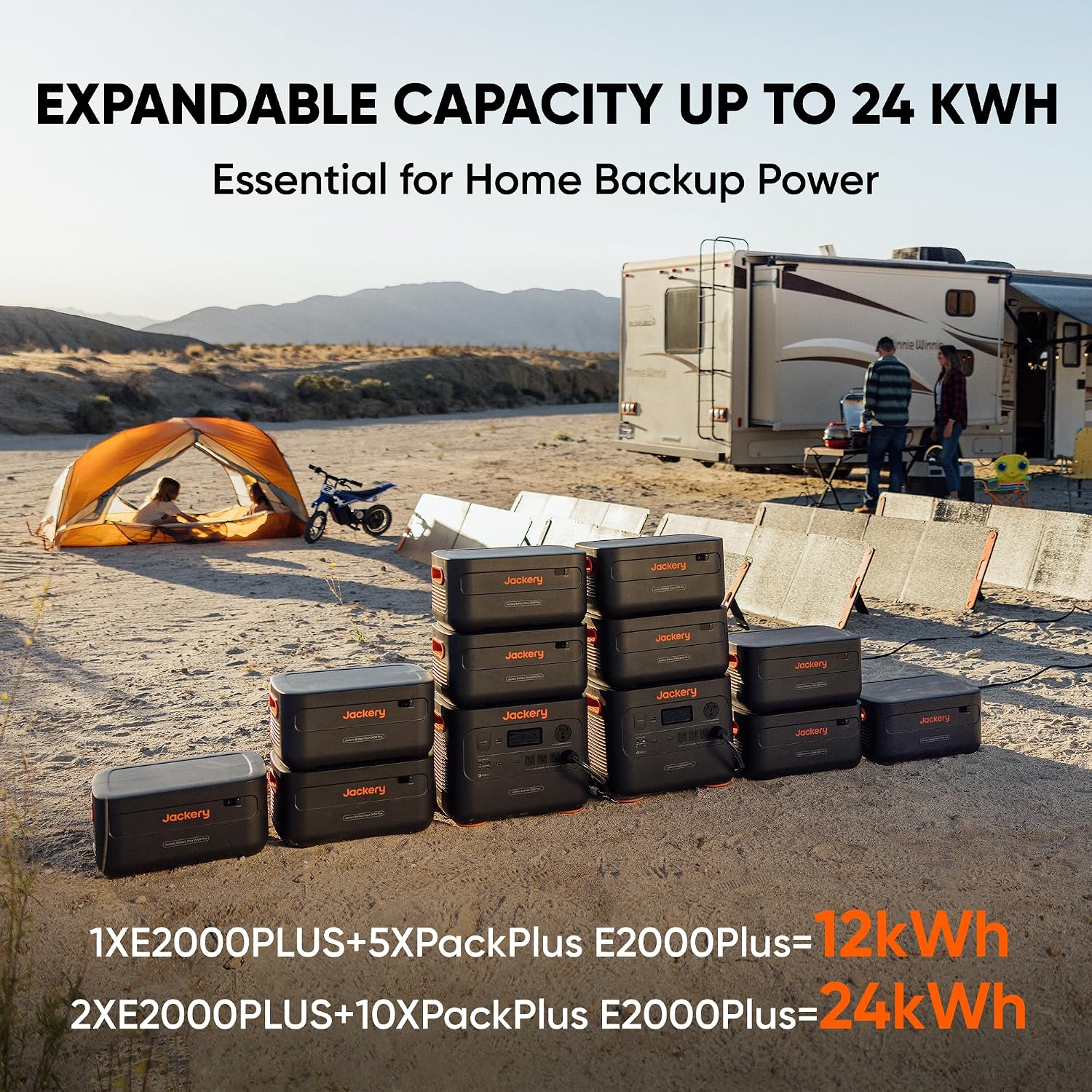 Jackery Explorer 2000 Plus Portable Power Station with 2x 200W Solar Panels, 2042Wh LiFePO4 Solar Generator, 3000W AC Output, Expandable to 24kWh, UPS Home Backup for Camping RV Off-Grid Emergency