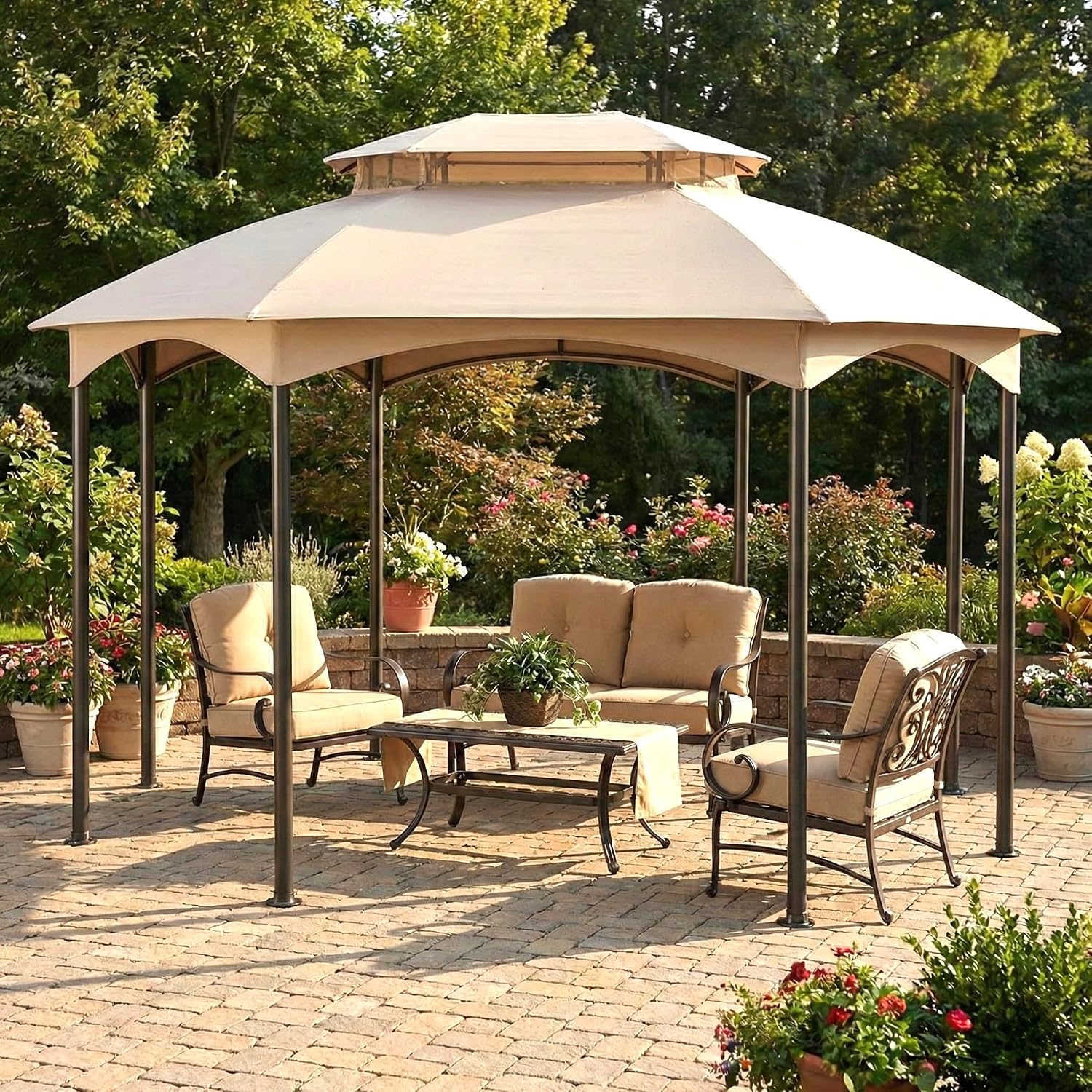 Garden Winds Reinforced Replacement Canopy Top Cover Compatible with The L-GZ1138PST Manhattan Oval Gazebo - Classic Sand, Riplock 350