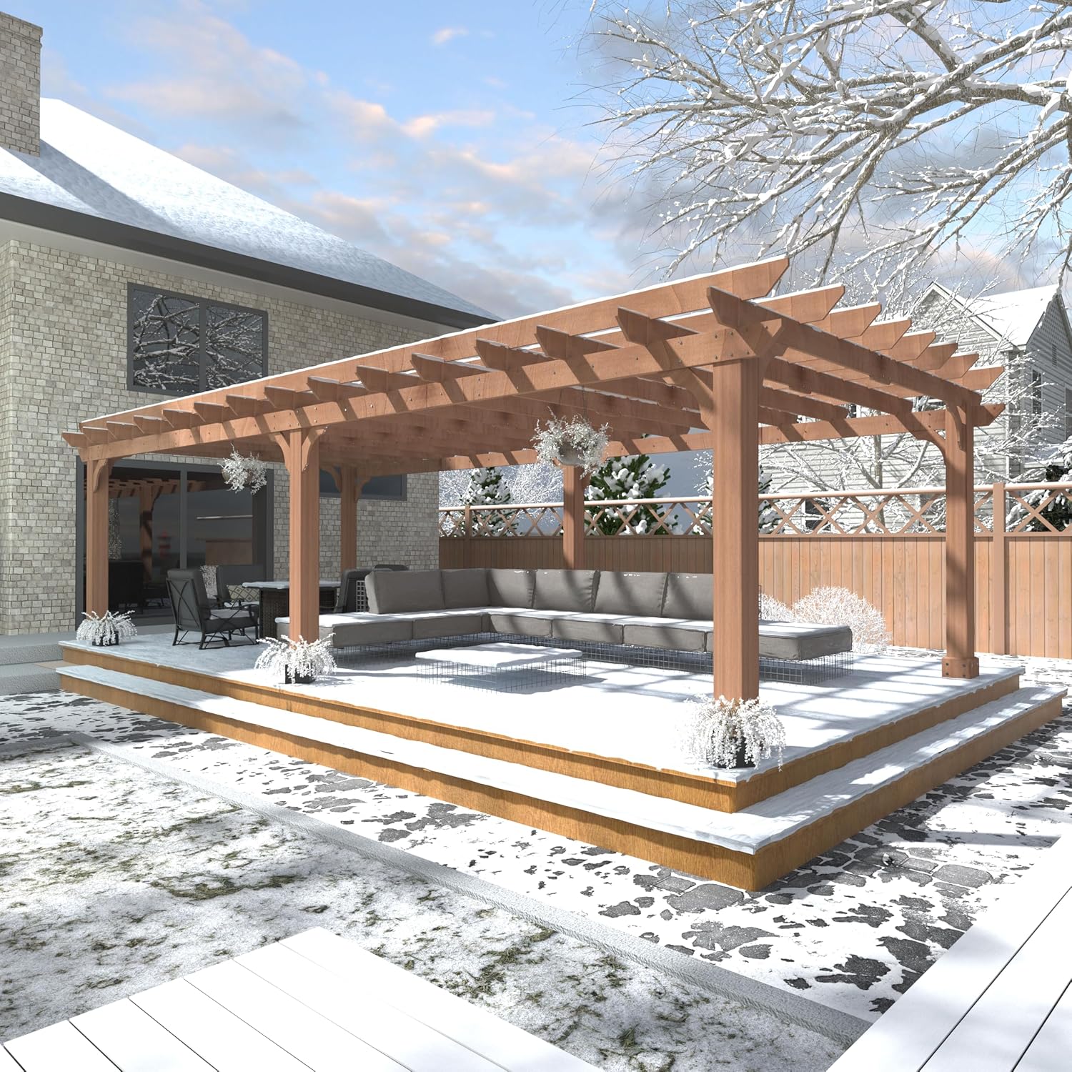 Yardenaler 12 x 20 FT Wooden Pergola, Cedar Wood Gazebo with Flat Roof, Outdoor Garden Shelter with Stakes Included, Patio, Deck, Backyard, Lawn
