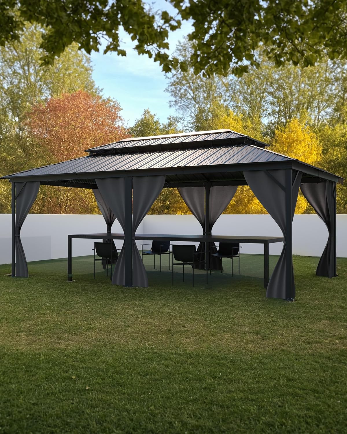 GarveeLife Outdoor Gazebo 12x18 Hardtop, Pergolas and Gazebos Clearance, Aluminum Frame Pavilion with Double Roof, Canopy Tent, Mosquito Netting & Privacy Curtains for Patio, Garden, Deck