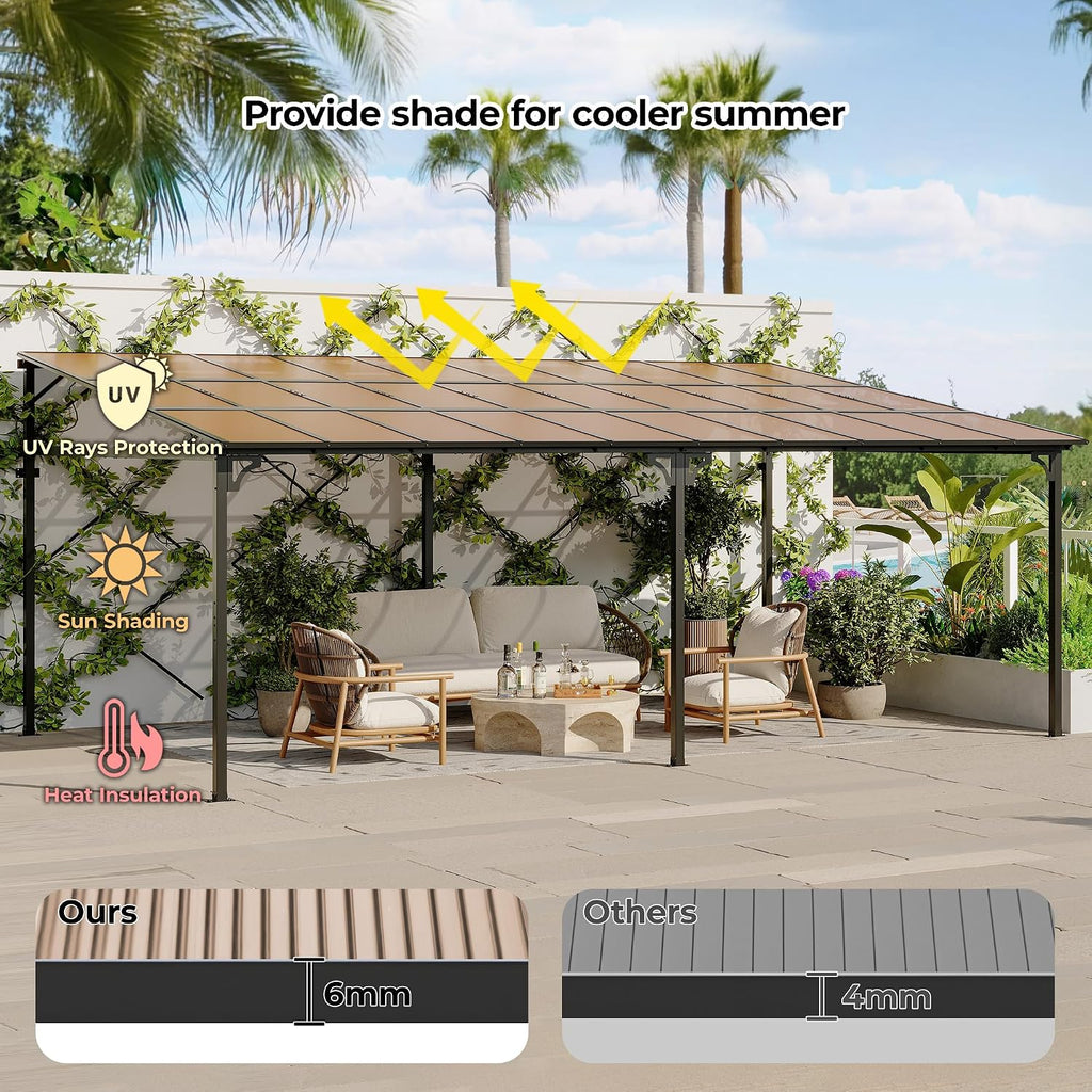 12' x 20' Gazebo Pergola Awnings for Patio, Wall Mounted Gazebos Pergola on Clearance with Metal Frame, Lean to Gazebo Patio Canopy Outdoor Pergolas for Patios, Deck, Porch, Backyard
