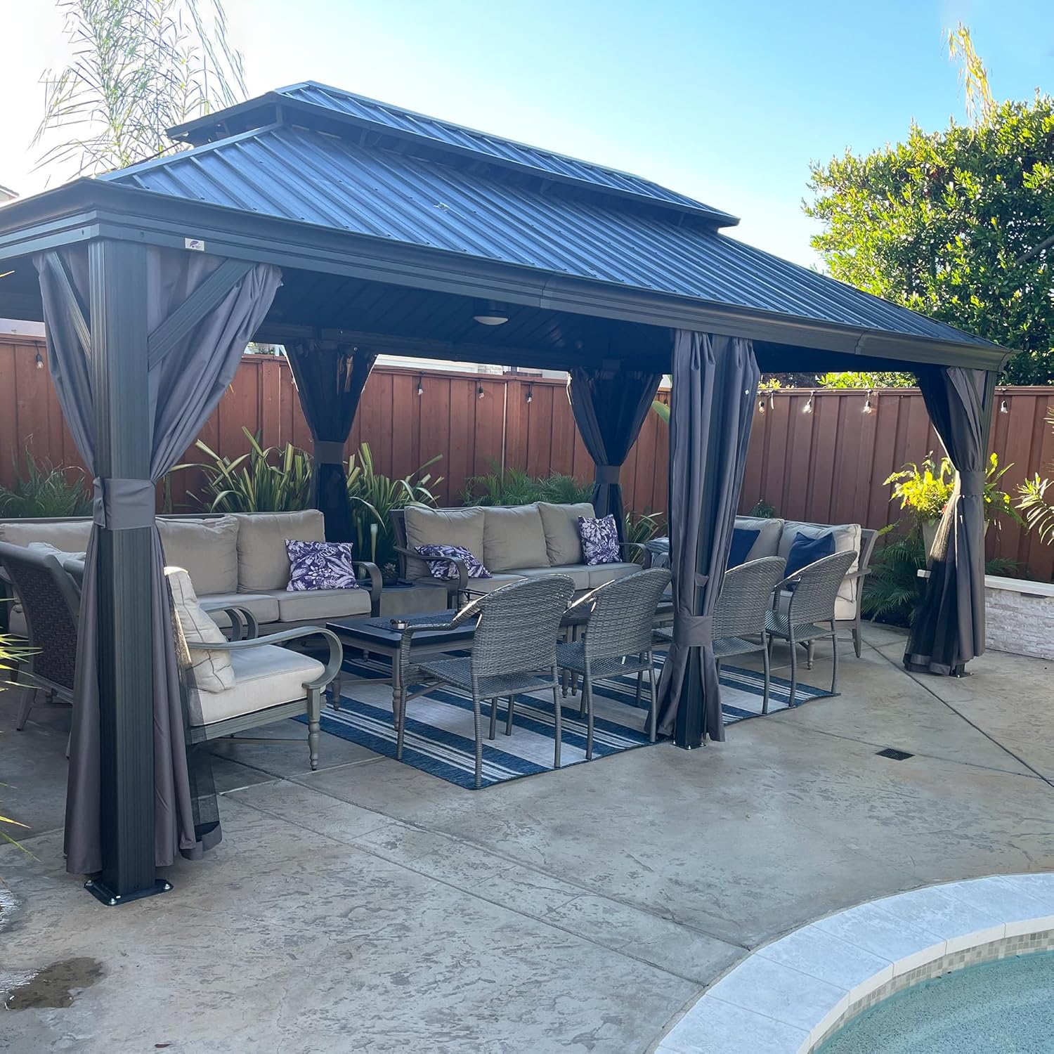 PURPLE LEAF 12' X 24' Large Gazebo with Galvanized Steel Double Roof Outdoor Patio Gazebo for Lawn and Garden Grey