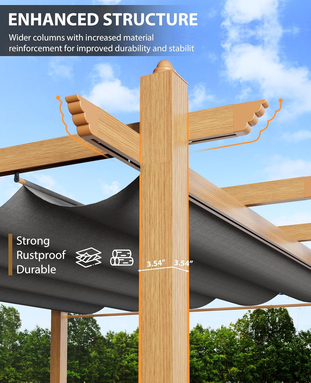Garvee 10x10 ft Outdoor Pergola with Retractable Canopy – Upgraded Aluminum Faux Wood Grain Metal Patio Pergola for Modern Backyard Deck, Porch, Grape Trellis in Grey