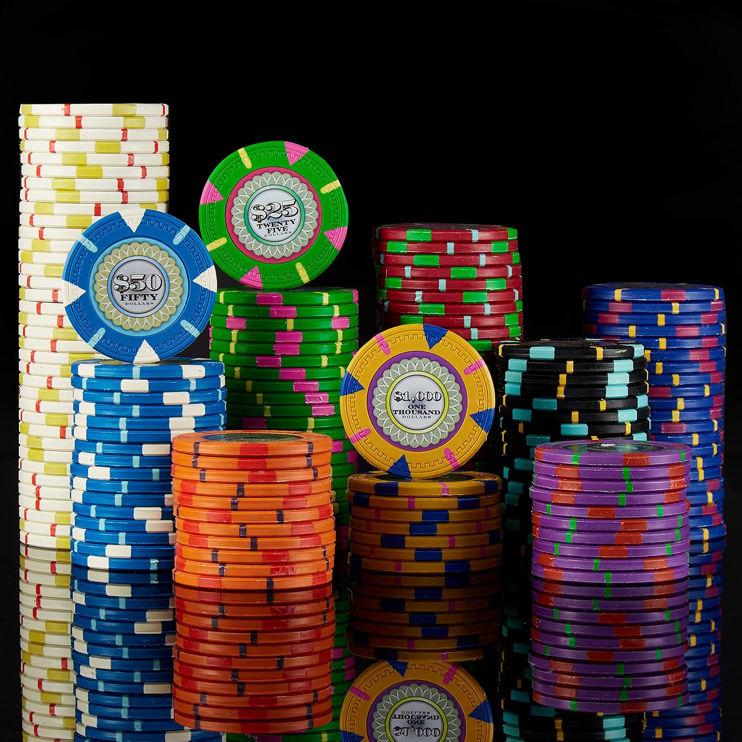 500 Count 'The Mint' Poker Chips in Aluminum Carrying Case, 13.5g Clay Composite Chips – Deluxe Set w/ 2 Playing Card Decks, Dealer Button, & 5 Dice by Claysmith Gaming
