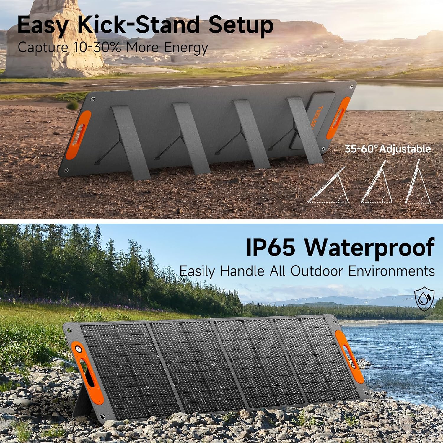 120W Portable Solar Panel for Power Station, 24% High Efficiency ETFE Foldable Solar Panel Charger, QC3.0, Type-C 60W, MC4 Output, IP65 Waterproof, for Outdoor Camping, RV, Emergency Power Supply