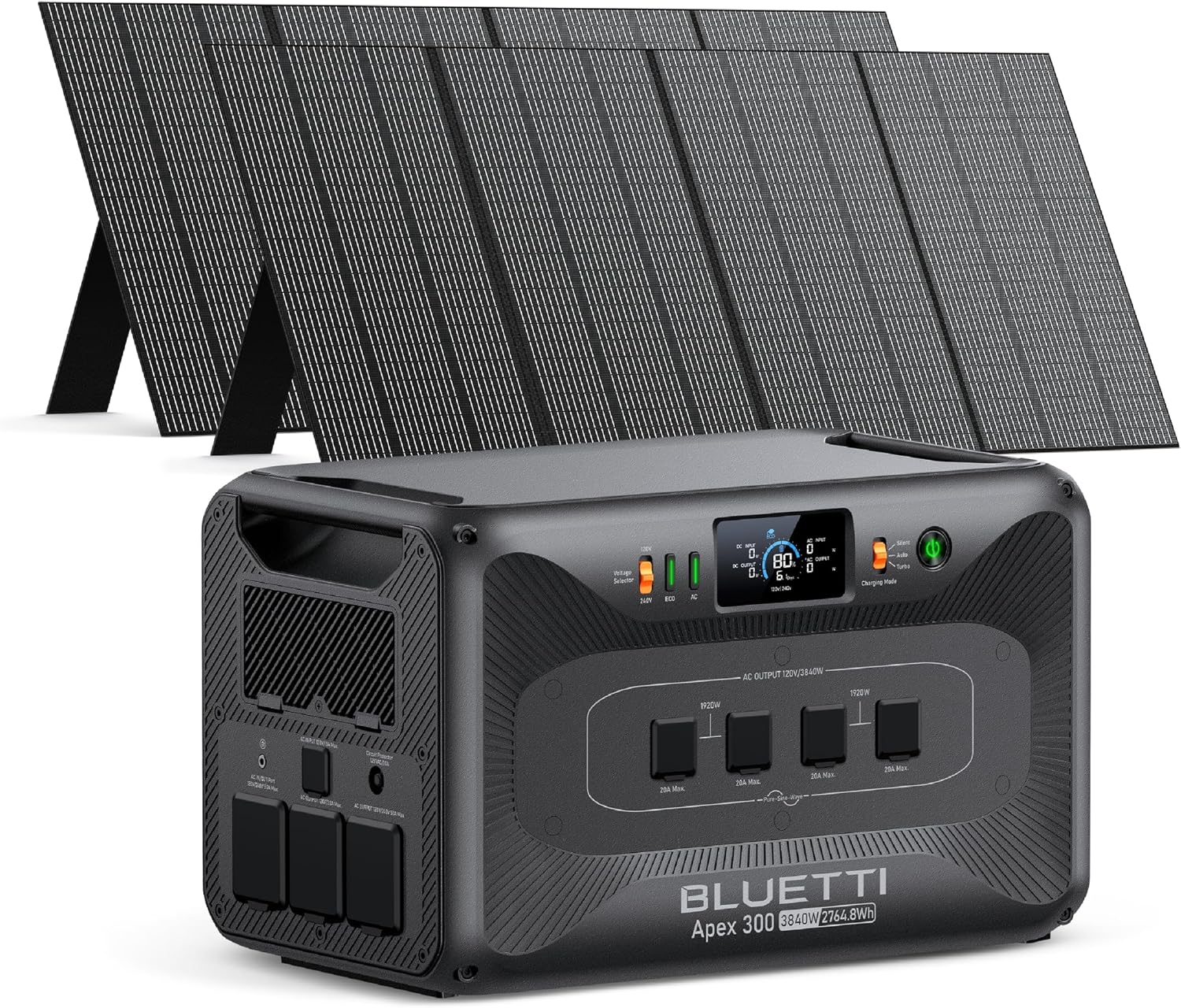 BLUETTI Apex 300 Solar Generator with 2 350W Solar Panels, 2764.8Wh LFP Battery Backup with 6 3840W AC Outlets (7680W Surge), 120V/240V Dual Voltage, Ideal for Camping and Off-Grid Living