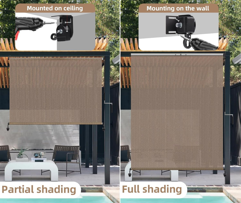 Outdoor Roller Shade for Patio, Exterior Cordless Blinds Patio Shades Roll Up Outdoor Blinds Screen for Porch Gazebo Pergola Backyard Privacy Protection,UV Sun Block Fade-Resistant 10ft Wide x 8 H