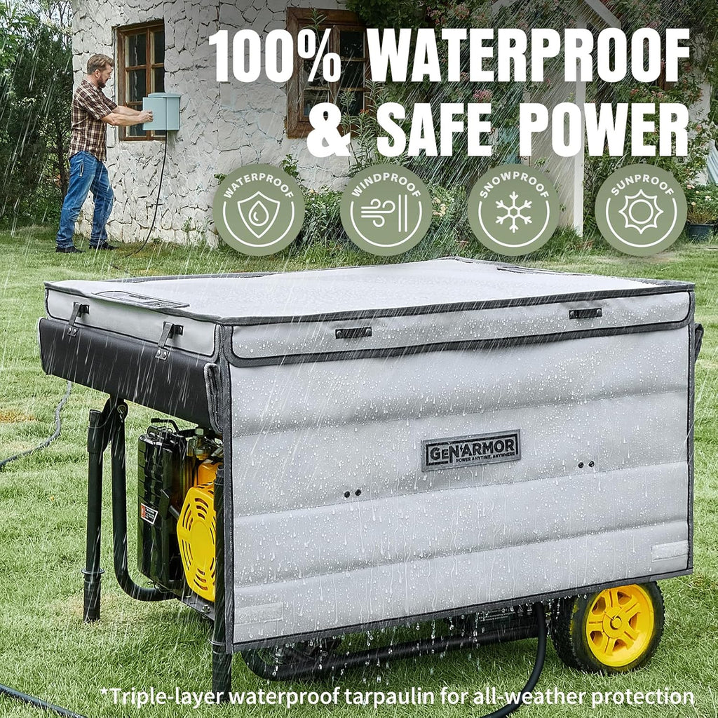 GenArmor Generator Tent Cover while Running, 100% Waterproof Heavy Duty Tarps Generator Enclosure, Portable Outdoor Generator Sheds for outside for Most 4000w~13000w Generators Grey