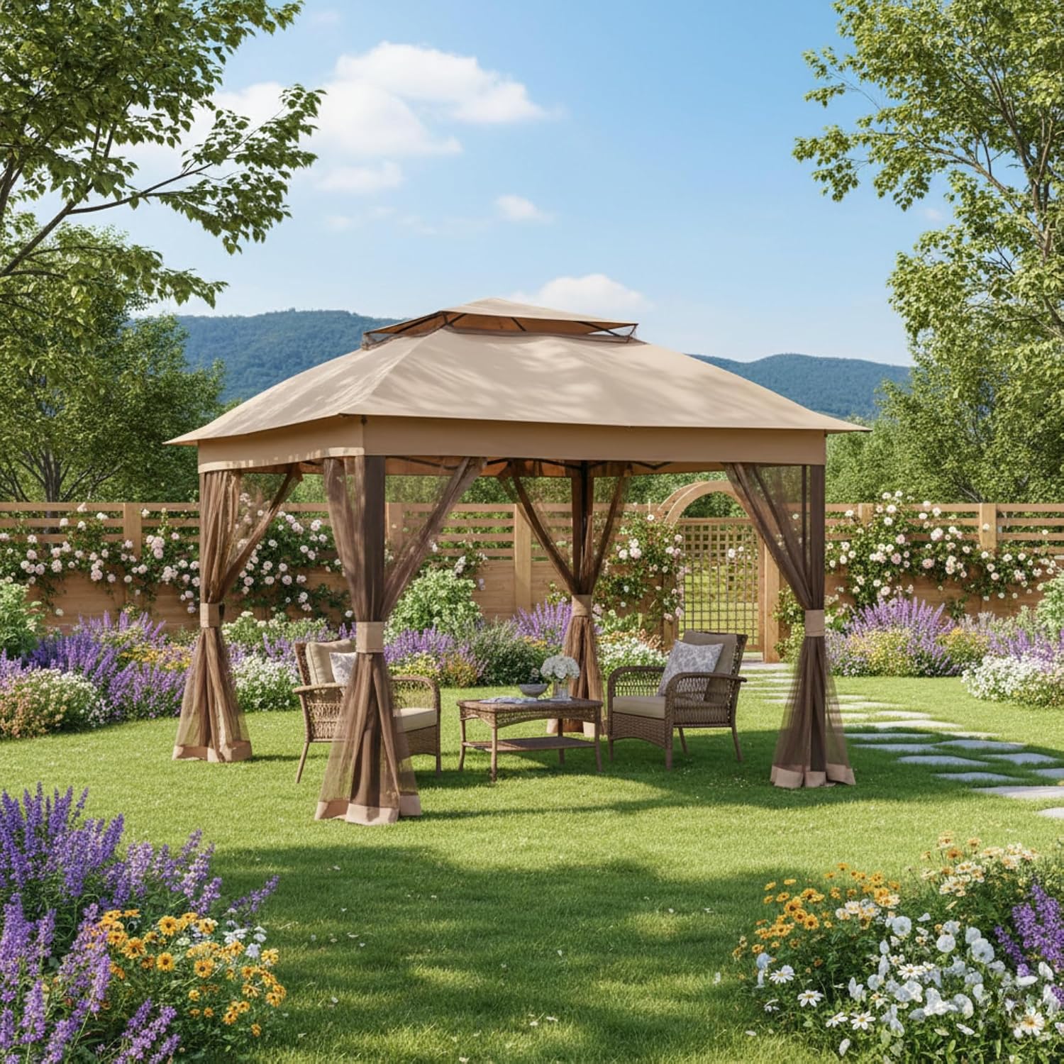 Garden Winds Reinforced RipLock 350 Replacement Canopy Top Cover Compatible with Joyside 11' X 11' Pop Up Gazebo Model JS-GWC-J01 - Beige