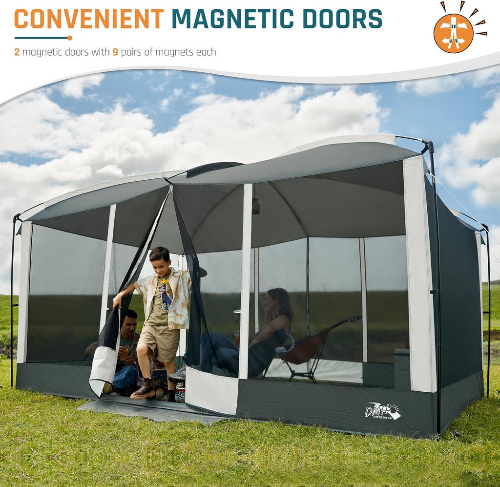 Screen House Tent 13x9ft Screen Room Mesh Gazebos w/ 2 Magnetic Doors, Included Projection Screen, Camping Tent Screened Canopy Shelter for Outdoor Patios Backyards Activities (Gray)