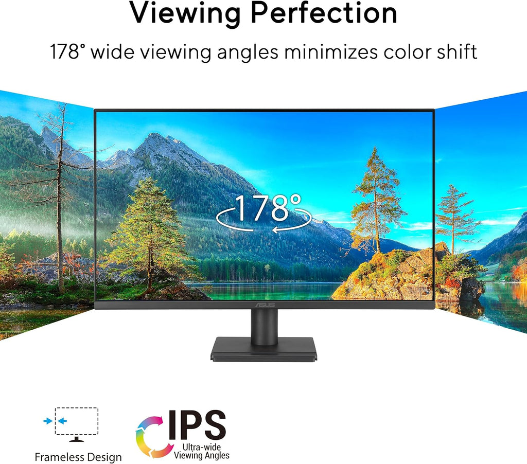 ASUS 27' 1080P Computer Monitor (VA279HG) - Full HD IPS Display, 120Hz, 1ms, Adaptive-Sync, Eye Care, Frameless, HDMI, VESA Mountable, 3 Year Warranty
