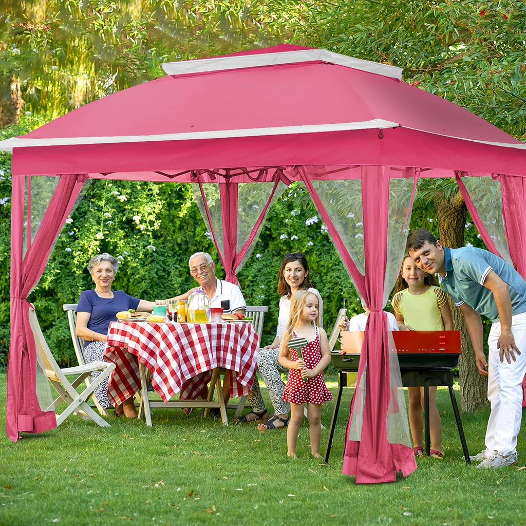 Joyside Pop Up Gazebo with Mosquito Netting - 11' x 11' Canopy Tent for Patios, Outdoor Shelter, Wedding Tent (Pink)