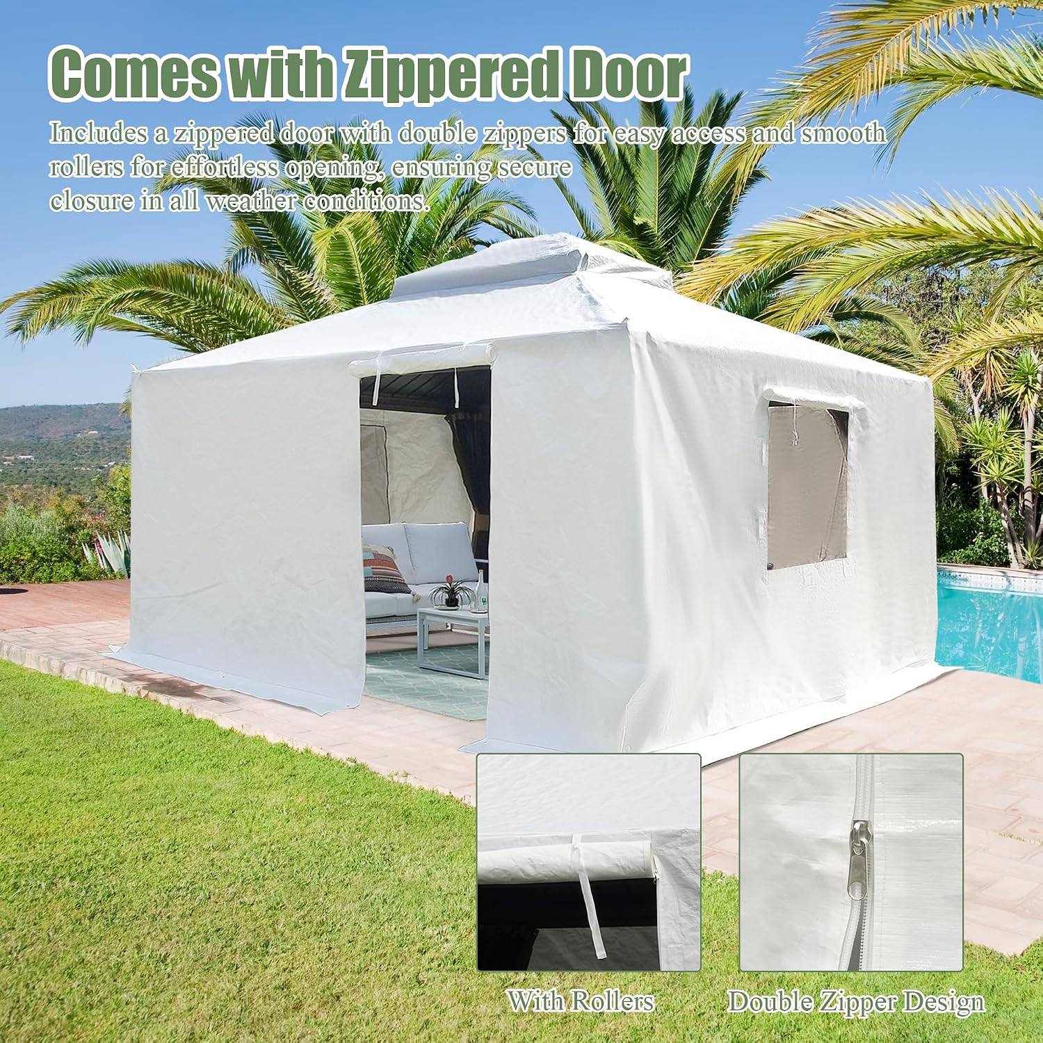 Domi 10' x 10' Winter Gazebo Cover, All Season Universal Waterproof Enclosed Cover with Sidewalls & Mesh Windows for Hardtop Gazebos, Heavy Duty All-Weather Outdoor Protection (White)