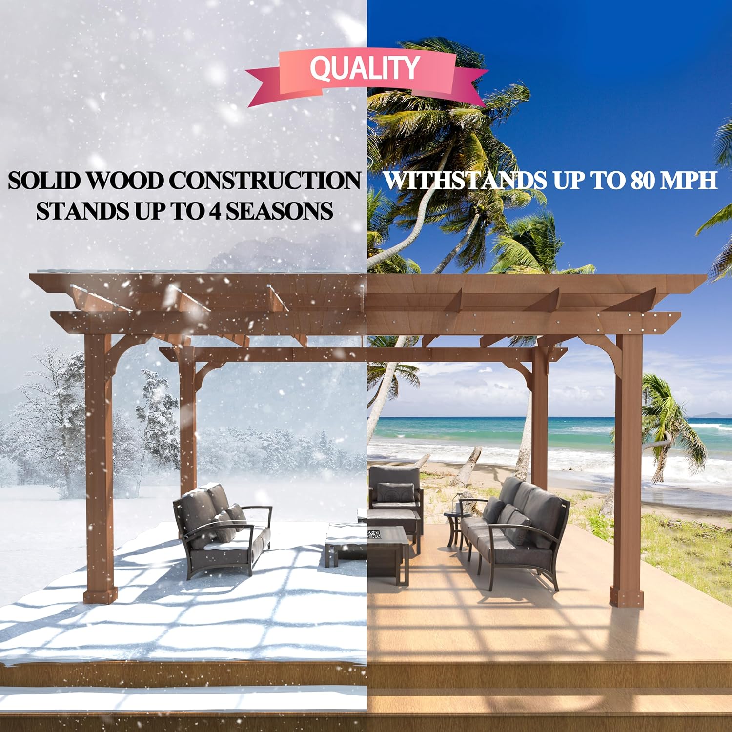 MUPATER 10x12 FT All Cedar Wooden Pergola, Kit with Stakes, Quality Supported Structure, Snow and Wind Supported,Outdoor Pergola with Cedar Framed for Backyard, Deck, Lawn