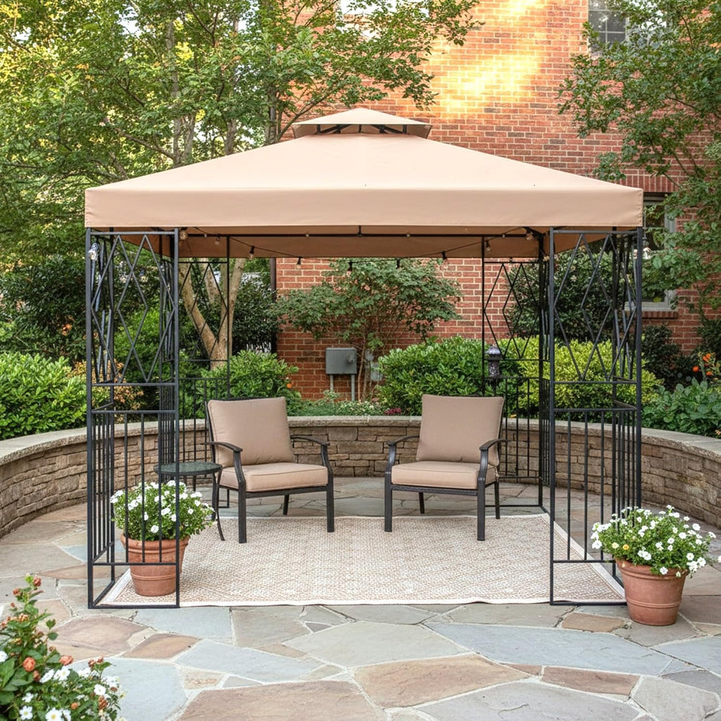 Garden Winds Reinforced Replacement Canopy Top Cover Compatible with The Diamonds 10' x 10' Gazebo - Classic Sand, Riplock 350