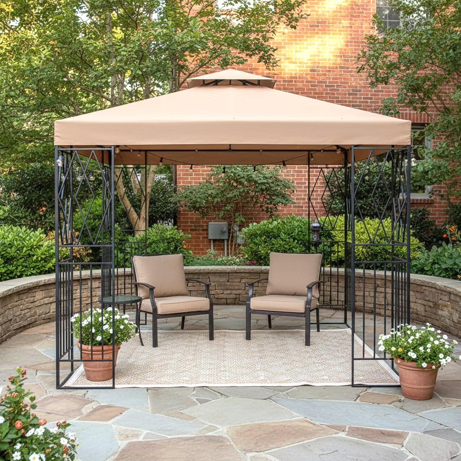 Garden Winds Reinforced Replacement Canopy Top Cover Compatible with The Diamonds 10' x 10' Gazebo - Classic Sand, Riplock 350