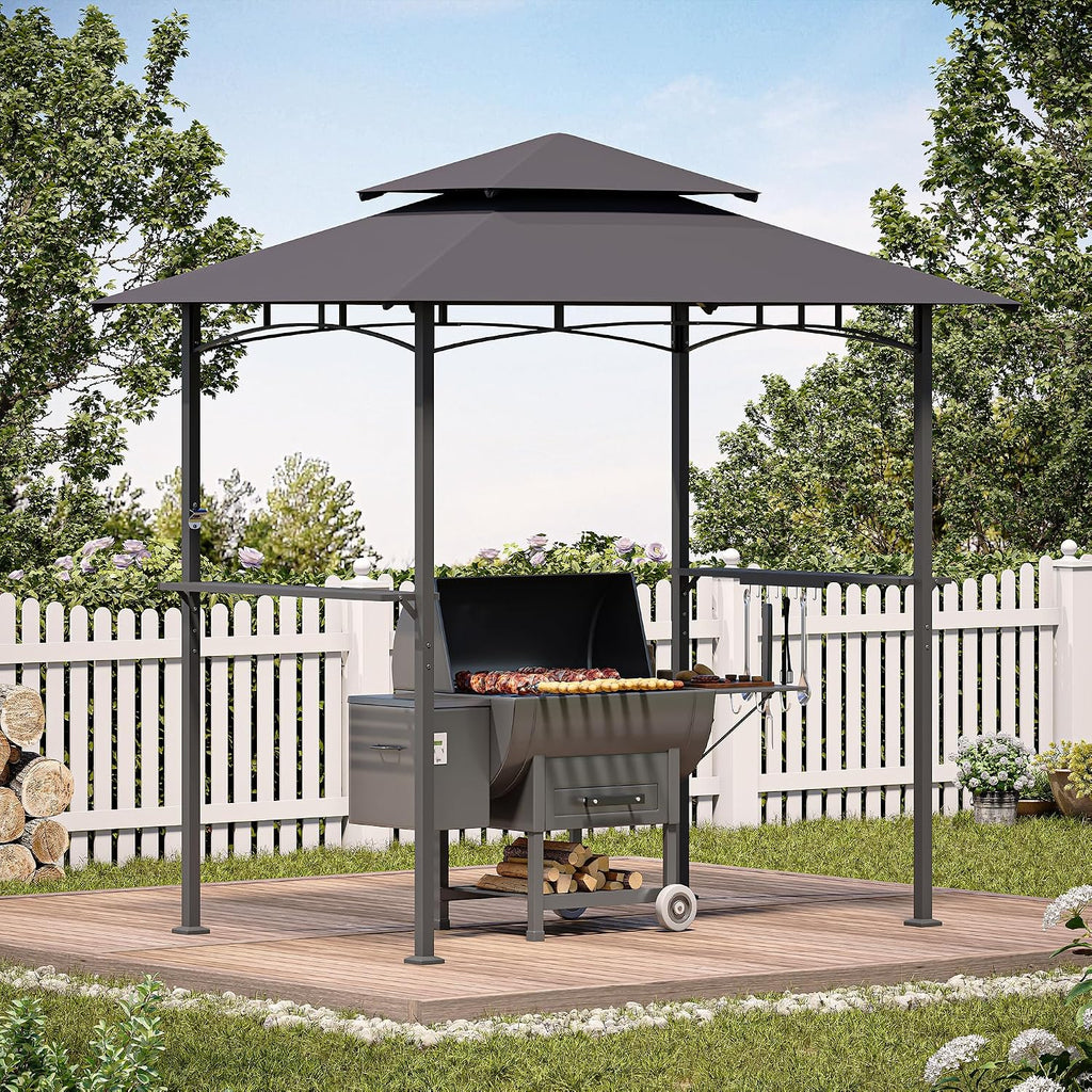LAUSAINT HOME 8x5 FT Outdoor Grill Gazebo Canopy, BBQ Gazebo with 2-Tier Vented Top, 2 Durable Shelves & Metal Frame Grill Shelter - Perfect for Grilling and Picnics, Dark Gray