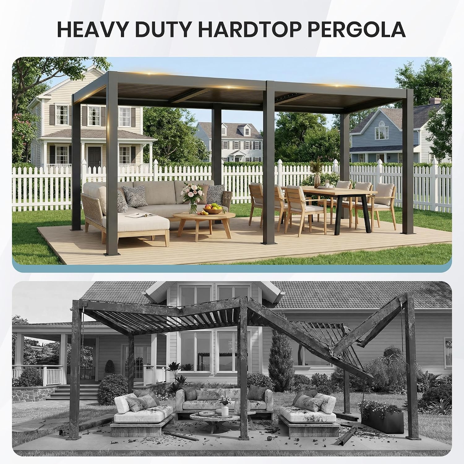 10'×20' Outdoor Louvered Pergola, Aluminum Outdoor Louvered Pergola Patio with Adjustable Roof, Gazebo for Outdoor Deck, Backyard, Garden(10x20FT)