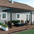 Backyard Discovery Evanston 14'x10' Galvanized Steel Wall-Mounted Louvered Pergola Kit with Adjustable Roof, Shade, Rain Protection, High-Wind Rating, PowerPort, Gutter System for Outdoor Patio, Deck