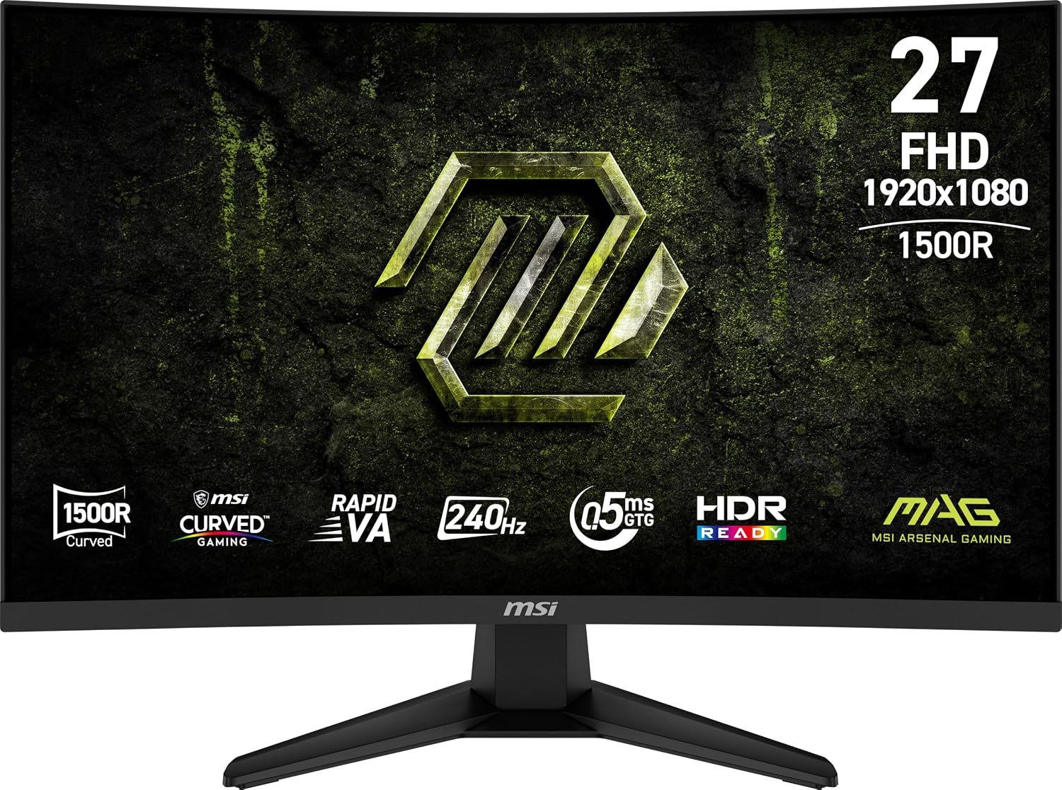 msi MAG 275CF X24 27-inch 1920 x 1080 (FHD) Gaming Monitor, 240Hz, Adaptive-Sync, HDR Ready, HDMI, VGA Port, VESA Mountable, Tilt, 4-Side Slim Bezel, 0.5ms, Black