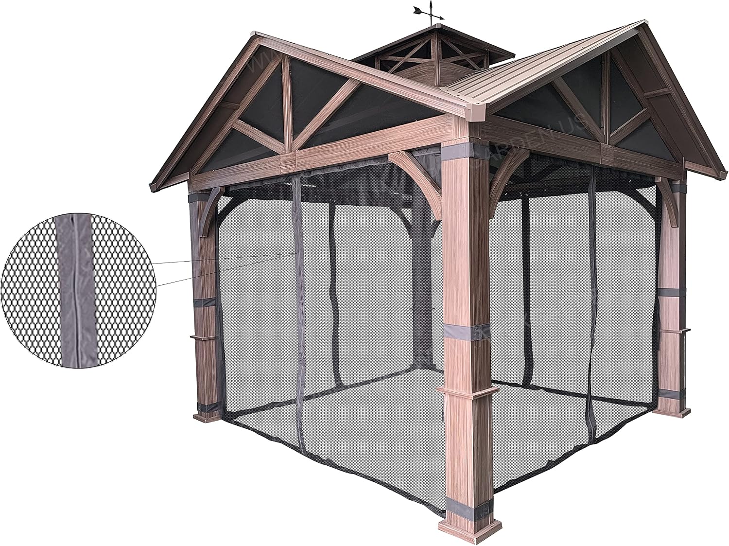 Gazebo Mosquito Netting with Slider Rail for Allen + roth Model #GF-18S112B 10'X10' Wood Looking Hand Paint Metal Square Semi- Gazebo (Screen Net ONLY) (Screen Net with Metal Slider Rail, Black-1)