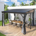 COVERONICS 10' X 12' Outdoor Lean to Gazebo - Wall-Mounted Aluminum Frame Gazebo with Slope Metal Roof, Patio Heavy-Duty Lean to Pergola with Netting & Curtains for Garden, Backyard, Deck