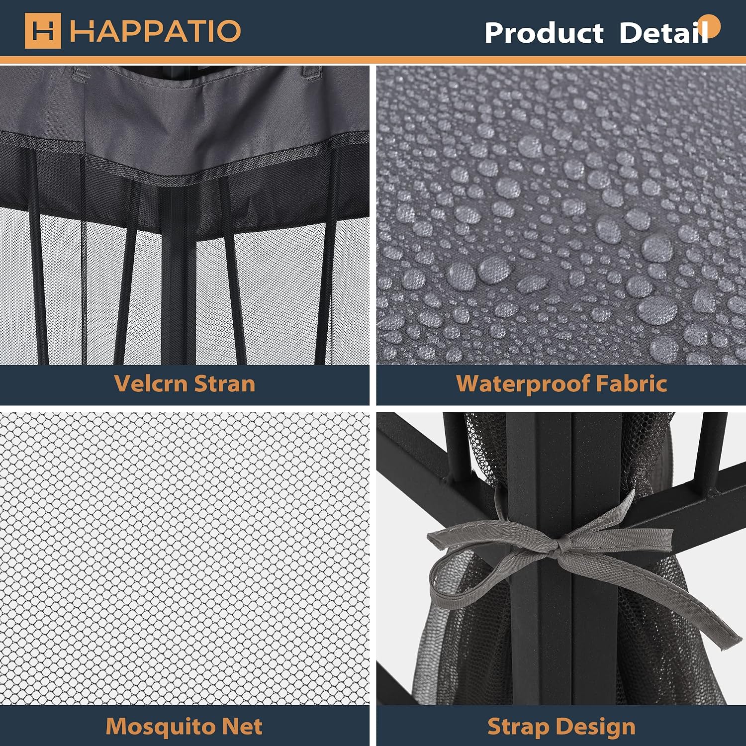 HAPPATIO 10' X 12' Outdoor Patio Gazebo, Canopy Gazebo for Garden,Yard,Patio with Ventilation Double Roof with Mosquito Netting,Gray