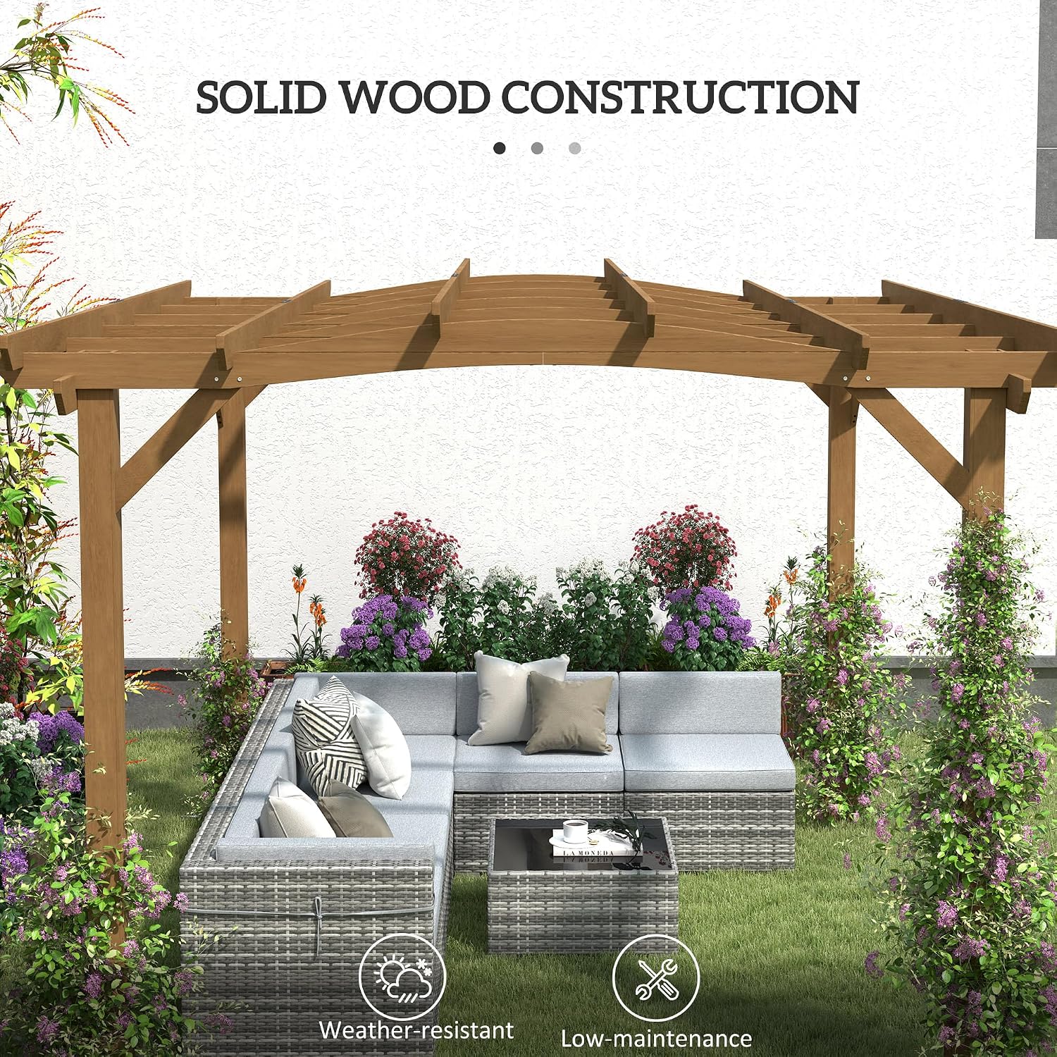 Outsunny 10' x 12' Outdoor Pergola with Arched Roof for Climbing Plant Support, Wood Gazebo Grape Trellis with Stable Structure, Concrete Anchors for Patio, Garden, Deck, Backyard, Dark Brown