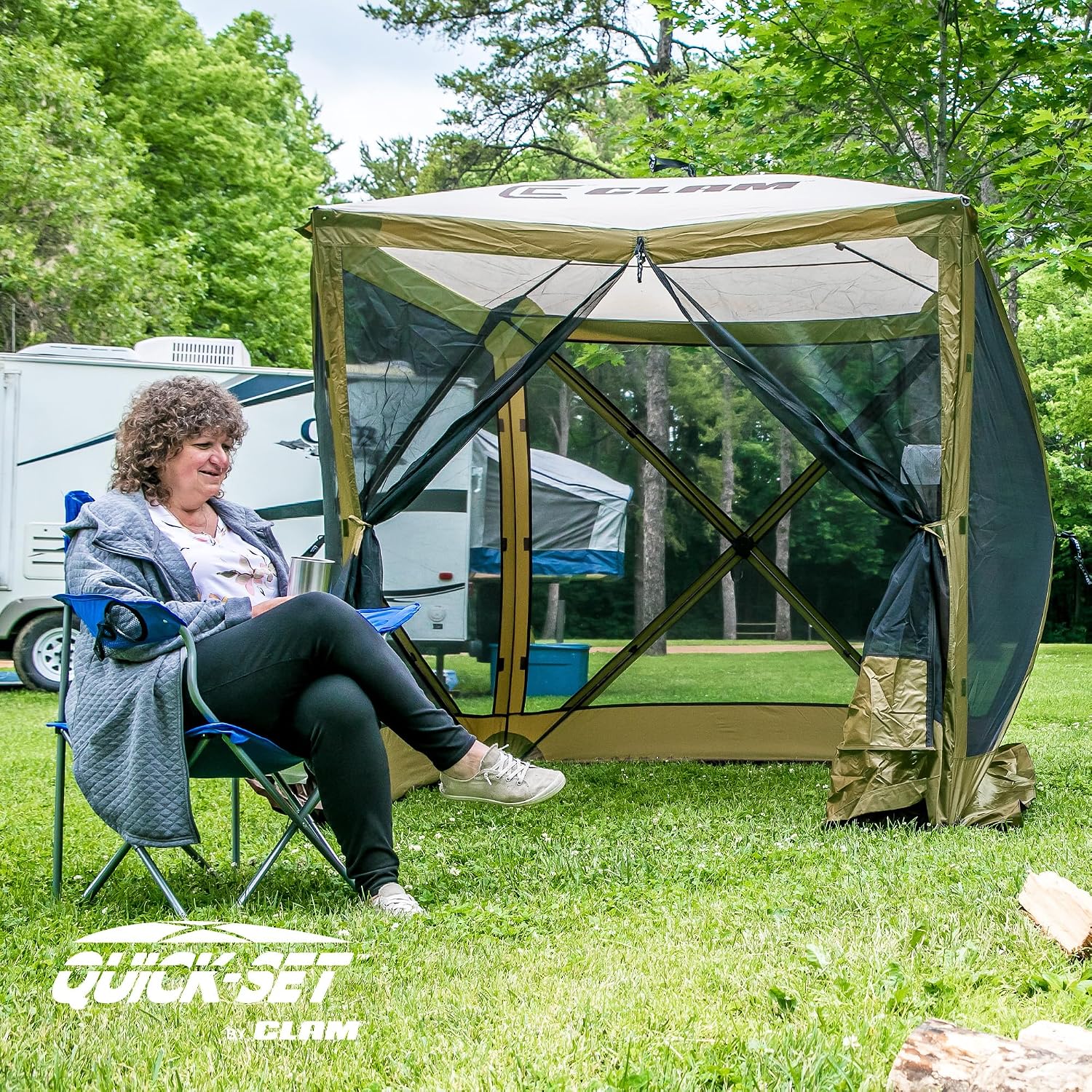 CLAM Quick-Set Pop Up Screen Tent, Traveler, 6 x 6 ft, Instant Setup Green Portable Outdoor Shelter, Compact Bug-Free Canopy Tent for Camping, Fishing, Backyard - Green