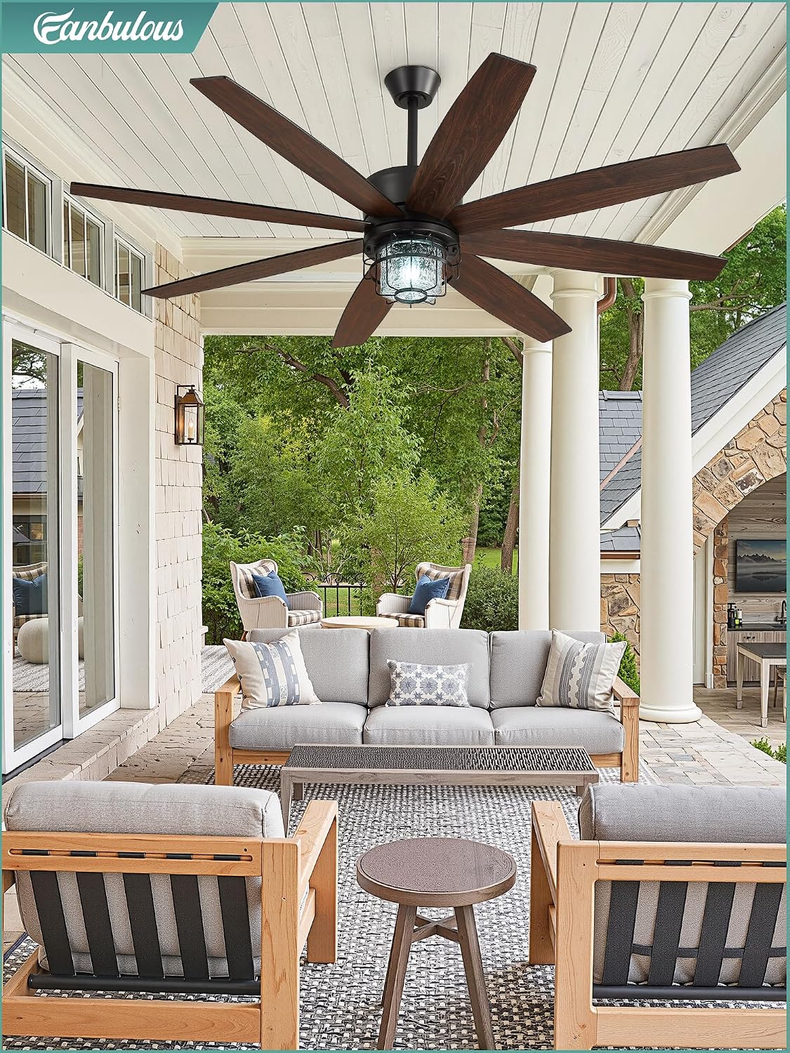 Fanbulous 65' Outdoor Ceiling Fans with Lights and Remote Control, IP65 Wet Rated Waterproof Ceiling Fan with 6-Speed DC Motor, Farmhouse Gazebo Fan for Porch Patios Pavilion（Black）