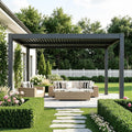 MELLCOM Pergola Louvered 10x12, Metal Hardtop Pergola with Adjustable Roof for Sun & Rain Shade, Outdoor Gazebo with Integrated Drainage System, Modern Rustproof Patio Canopy Carport