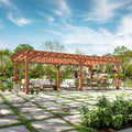 BlueWish 12'x24' Outdoor Pergola, Patio Pergola with Slatted Roof Trellis, Cedar Wood Pergolas Backyard Gazebo with Solid Structure for Deck Yard Grill Party Garden