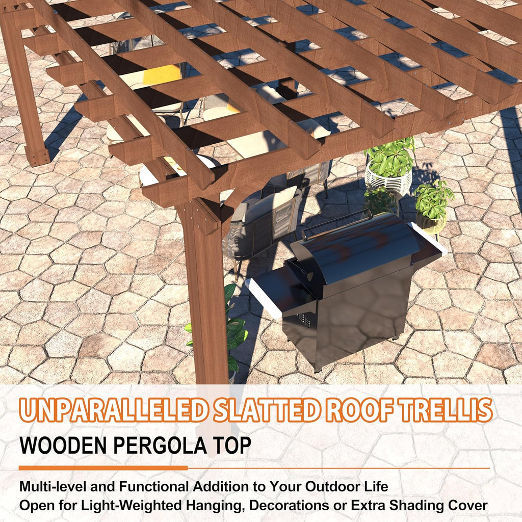 MUPATER Wooden Pergola Gazebo for Patio with Flated Roof and Stakes, 12'x14' Outdoor Pergola Garden Shelter Cedar Framed for Backyard, Deck, Garden, and Lawn