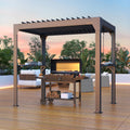 MELLCOM Grill Pergola 8x5.2ft with Adjustable Louvered Roof, Aluminum Gazebo with 2 Shelves & Rain Gutter, Weatherproof Outdoor Shelter for BBQ & Patio, Black