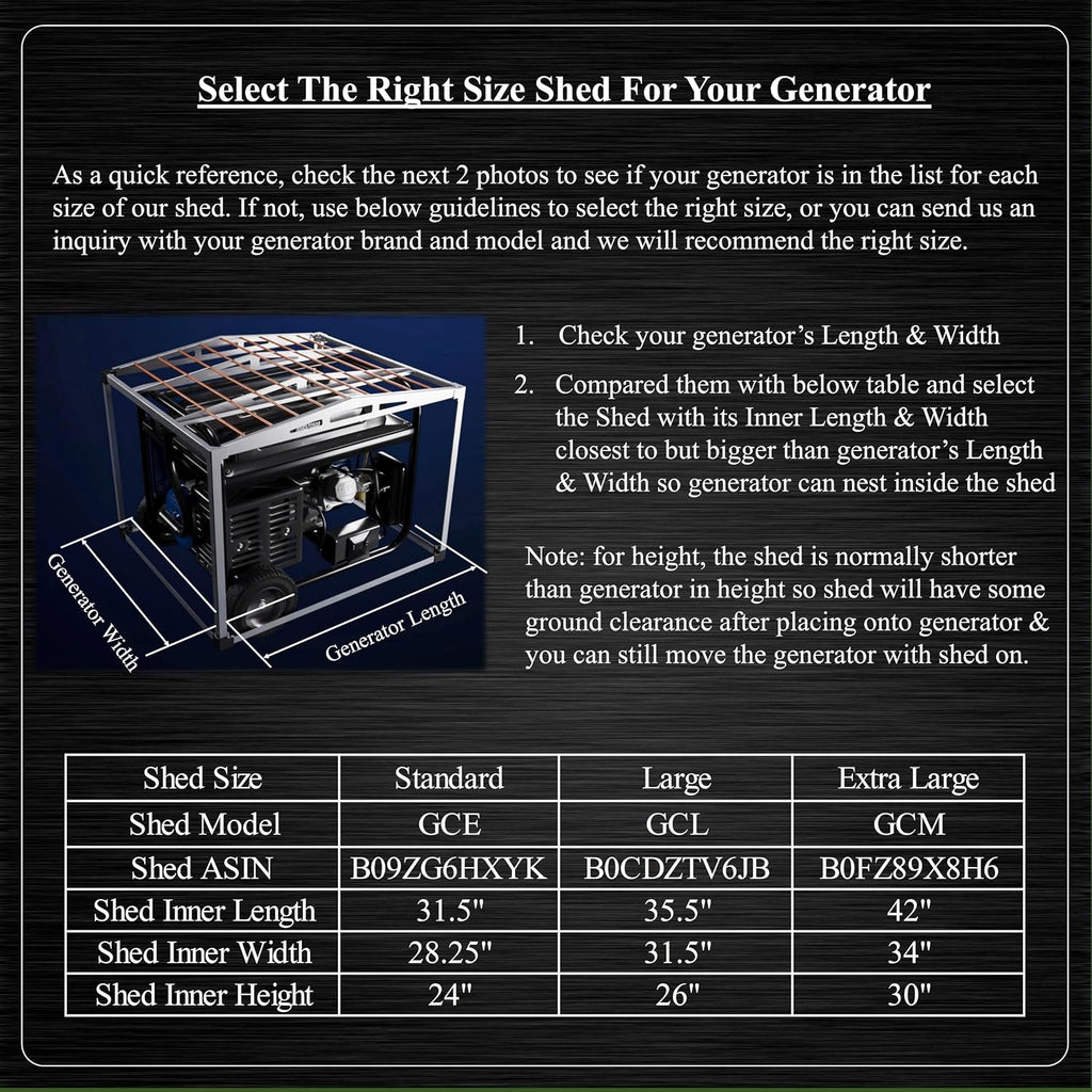 Generator Shed - Combining Generator Covers While Running & Generator Covers for Outside Storage into one. A Compact Generator Running Cover & Enclosure Built On Steel Frame (GCM)