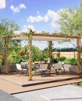 Garvee 10x13 ft Outdoor Pergola with Retractable Canopy – Upgraded Aluminum Faux Wood Grain Metal Patio Pergola for Modern Backyard Deck, Porch, Grape Trellis in Beige