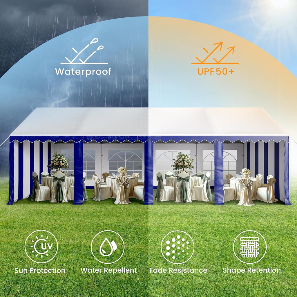 PHI VILLA 13x26 Outdoor Heavy Duty Party Tent, Large Party Canopy Wedding Event Tent with Removable Sidewalls & 3 Storage Bags for Patio Outdoor Garden Events, Blue