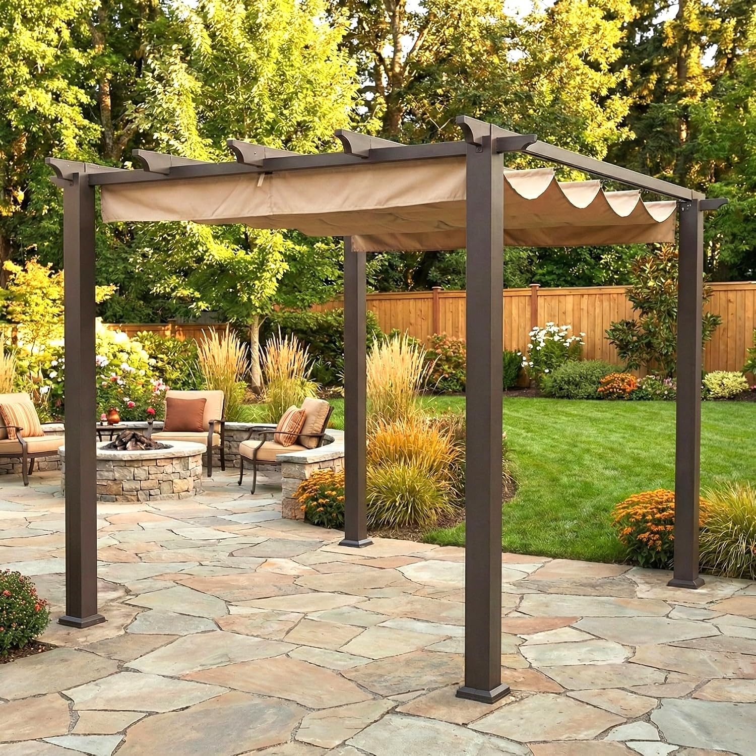 Garden Winds Reinforced Replacement Canopy Top Cover Compatible with The BH17-092-099-59, BH19-092-099-45 Meritmoor, BHG 9x9 Pergola - Classic Sand, Riplock 350