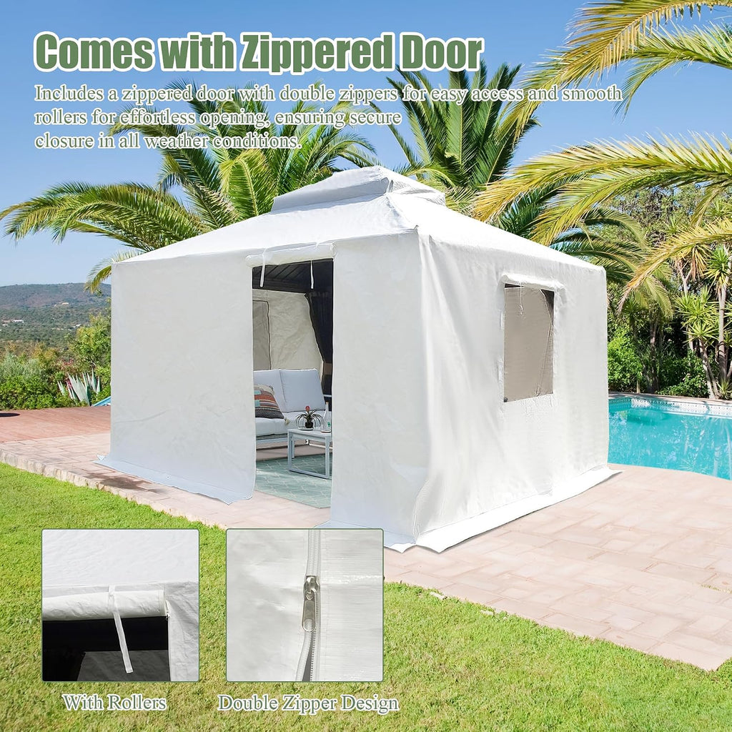 Domi 8' x 8' Winter Gazebo Cover, All Season Universal Waterproof Enclosed Cover with Sidewalls & Mesh Windows for Hardtop Gazebos, Heavy Duty All-Weather Outdoor Protection (White)