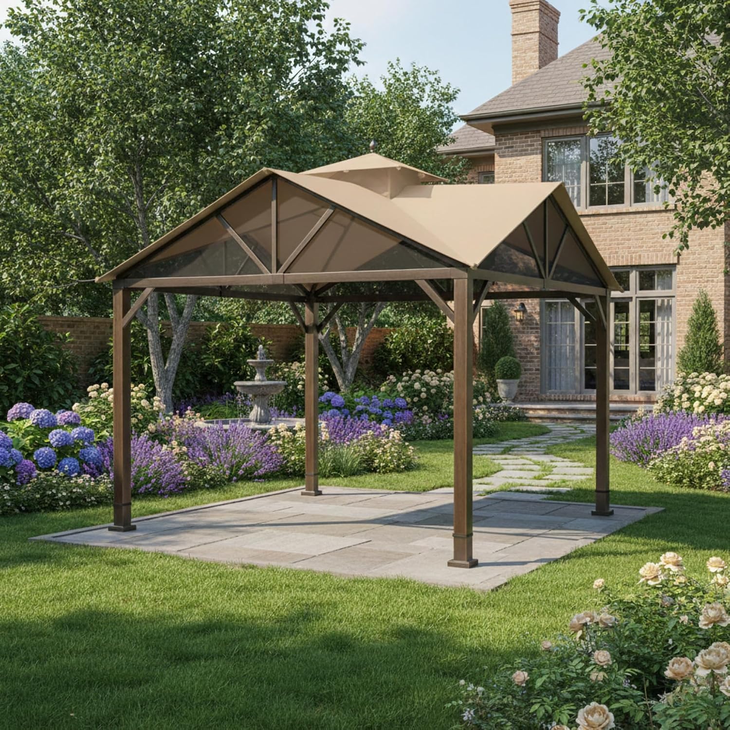 Garden Winds Reinforced RipLock 350 Replacement Canopy Top Cover Compatible with Style Selection Pitched Roof 10' x 10' Gazebo Models TPGAZ2307, TPGAZ2307A, TPGAZ2307B, TPGAZ2307D - Beige