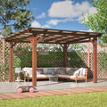 10' x 13' Wooden Pergola with Sloping Metal Roof, Heavy Duty Fir Wood Frame Patio Gazebo, Wind-Resistant UV & Rain Protection Outdoor Shelter for Garden, Backyard, BBQ or Deck