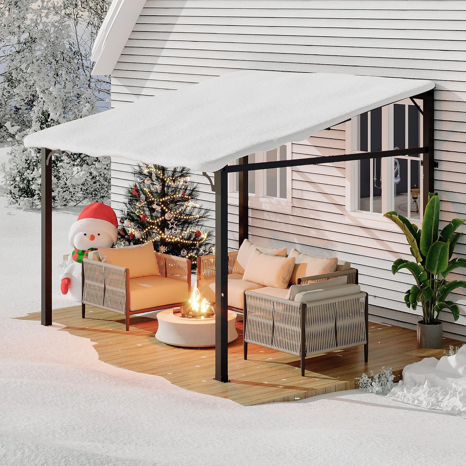 10' x 10' Gazebo for Patio, Large Wall Mounted Gazebos Pergola with Metal Frame, Hard Top Lean to Pergola, Outdoor Patio Lean to Metal Awnings Gazebos for Deck, Porch, Backyard