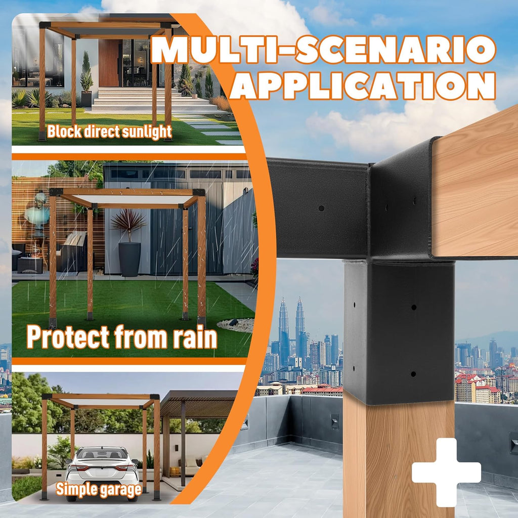 Pergola Brackets Kit (Actual 3.9''x3.9'') 4x4 Woodworks Pergola Kit with 3-Way Right Angle Corner Bracket and Base Bracket DIY Elevated Wood Stand Kit for Outdoor