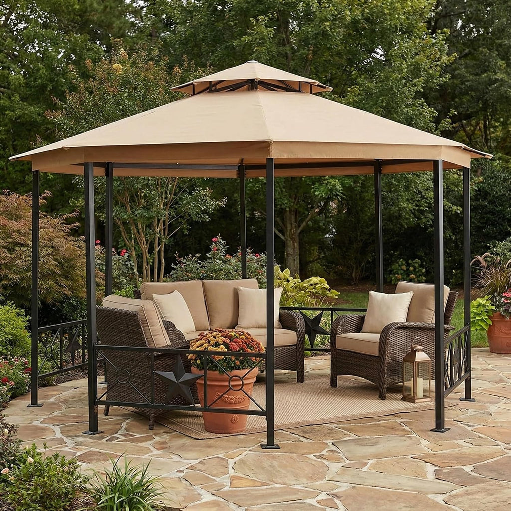 Garden Winds Reinforced RipLock 350 Replacement Canopy Top Cover Compatible with Star Octagon Gazebo Models TPG8061, DH-TPG-8061-1N - Beige