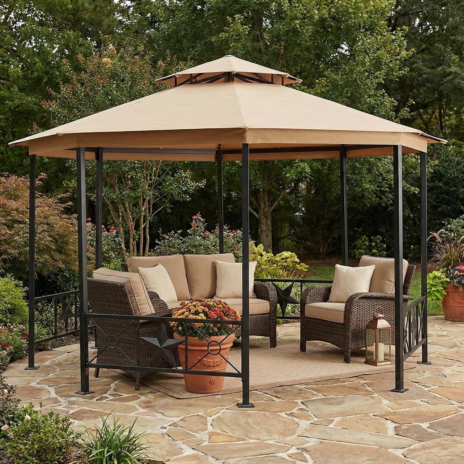 Garden Winds Reinforced RipLock 350 Replacement Canopy Top Cover Compatible with Star Octagon Gazebo Models TPG8061, DH-TPG-8061-1N - Beige