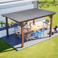 13x9.5 FT Outdoor Wood Gazebo with Sloping Metal Roof, Heavy-Duty Wooden Hardtop Gazebos, Patio Wooden Grill Pergola Shade for Deck Poolside Backyard Garden