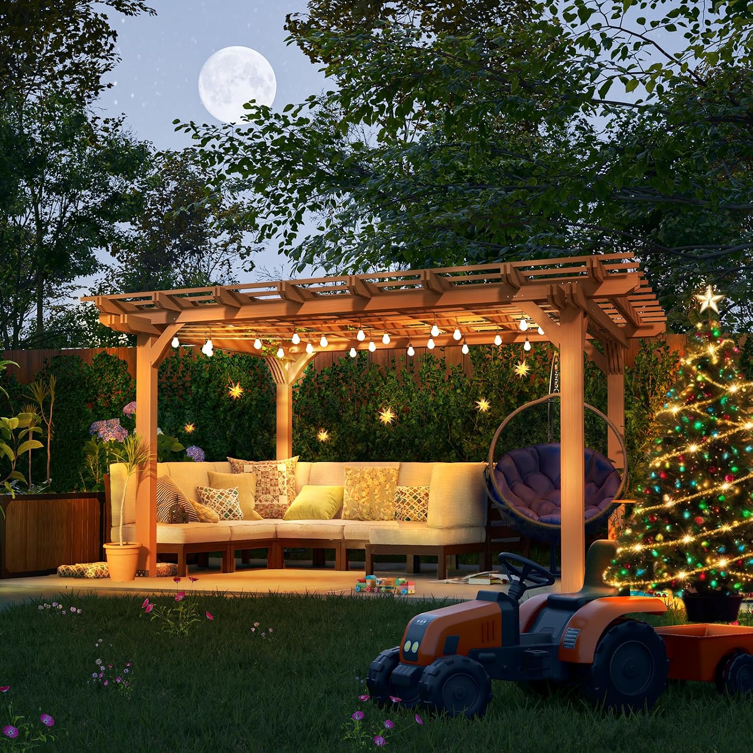 Outdoor Patio Gazebo 10X12FT Wooden Pergola100% Sturdy Solid Wood Outdoor Gazebo for Backyard,Backyard, Deck, Lawn Patio Pergola Waterproof & Windproof Outdoor Garden Shelter for Year-Round Use